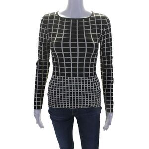 Ohne Titel Women's Round Neck Long Sleeves Fitted Sweater Black White Size XS